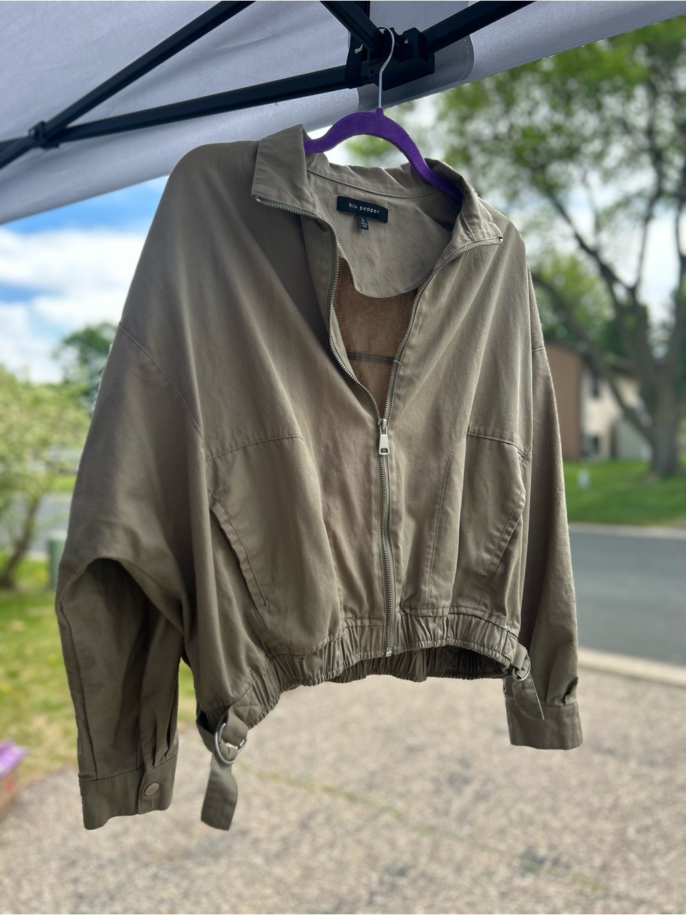 Blu Pepper Olive Green Utility Zip-Front Jacket
